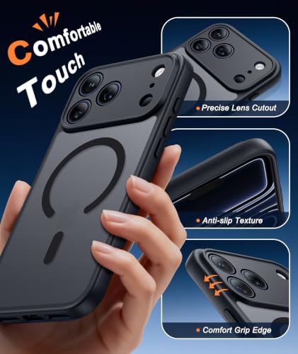 Image of FNTCASE for iPhone 17 Pro-Max Case: Translucent Black Slim Cases Compatible with MagSafe, Full Camera Protection & Tempered Glass Protector, 14FT Military Grade Drop Tested, Matte Skin-Friendly Cover