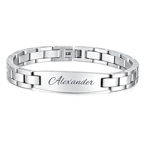 Custom Engraved Men's Silver ID Bracelet