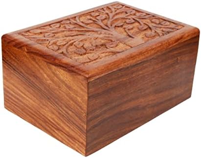Wooden Pet Memorial Keepsake Cremation Urns for Ashes Pet Urn Wood Keepsake Box Urns for Cat Dogs Ashes | Cat Memorials – 35 Cu/in (Tree of Life)