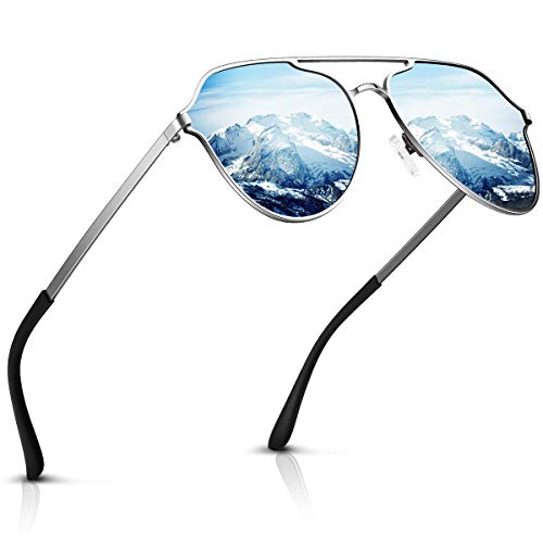 DADA-PRO Vintage Steampunk Sonnenbrille Herren UV 400 Metallrahmen Retro polarisiert für Männer (b blue)