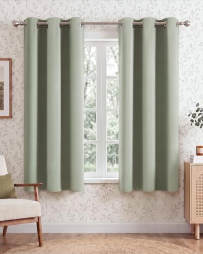 NICETOWN Sage Green Room Darkening Curtains 63 Inches Long 2 Panels for Living Room, Bedroom, Nursery Summer Thermal Insulated Blackout Drapes Grommet Noise Reducing Window Treatment, W40