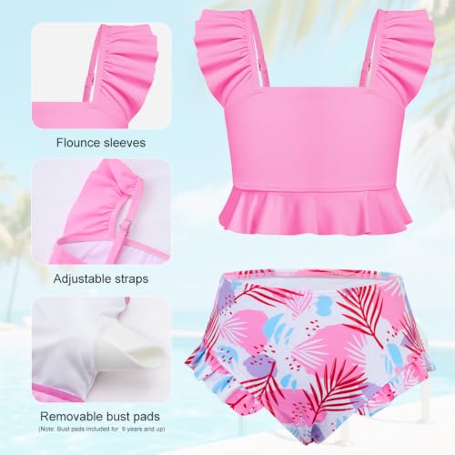XiaoMoSha Girls Two Piece Swimsuits Ruffled Kids Bikini Sets Adjustable Straps Cute Bathing Suits for Little Girl Beach Swimwear Size 6 7 6-7 — view 4