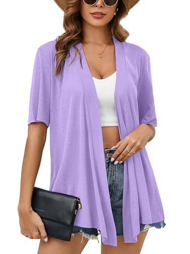 Image of Heymoments Women's Lightweight Open Front Cardigans Short Sleeve Casual Soft Knit Cardigan Sweaters with Pocket S-2XL