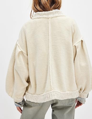 Cardigan Jacket for Women Loose Fit Ribbed Knit Trim Casual Jacket Shacket with Pockets4