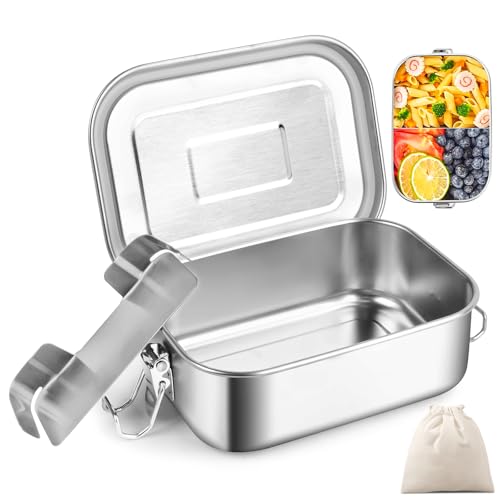 WuGU Fiambrera de acero inoxidable, 750 ml, a prueba de fugas, fiambrera con separadores móviles y anillo de sellado, sin BPA, caja de almuerzo, fiambrera de metal, respetuosa con el medio ambiente