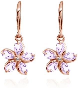 Sterling Silver Amethyst Polished Flower Dangle Leverback Earrings - Image 2