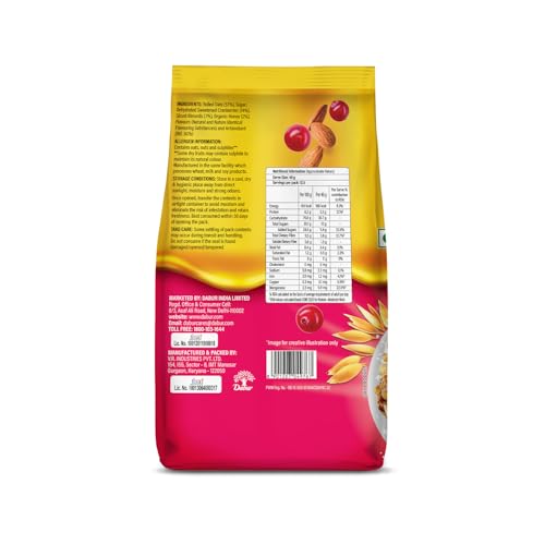 Image of Dabur Honey Oats Cranberries & Almonds with Organic Honey - 500g | Ready to Eat | Helps Reduce Cholesterol | No Artificial Preservatives, Flavours & Colors
