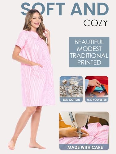 Image of Casual Nights Women's Snap - Front House Dress Short Sleeve Woven Housecoat Duster Lounger Robe with Pockets