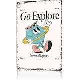Vintage Metal Tin Sign Aluminum Go Explore Retro Planet Mascot Posters Wall Art for Dorm Home Office Room Decor 8X12inch