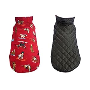 Petsplanet Dog Winter Clothes Reversible Dog Jacket Red Color Design Warm Dog Coat Windproof Pets Cold Weather Wearing (3XL, 24 Inch)
