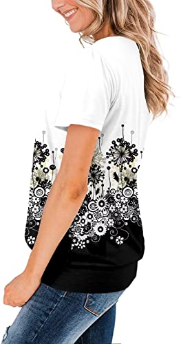 Zolucky Women Plus Size Pleated Front Shirt Scoop Neck Short Sleeve Loose Blouse Summer Casual Tunic Top, Dandelion Xx-Large #TOP2