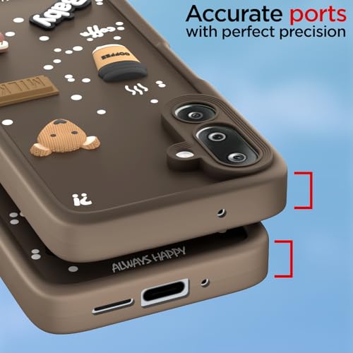 Image of Pikkme Back Cover for Samsung Galaxy M36 5G | 3D Bear Silicone Cute & Fun Coffee Cartoon | Full Body Protection Bumper Case (Brown)