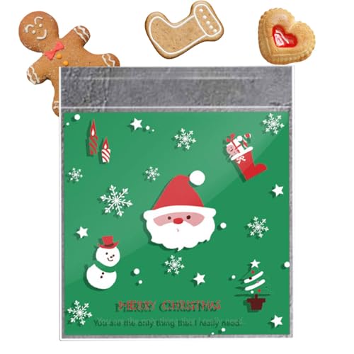 Samuliy Bolsas de Navidad para galletas caseras | Bolsas de Navidad para galletas caseras - Bolsas de regalo autoadhesivas bolsas de dulces de Navidad transparentes para suministros de fiesta de