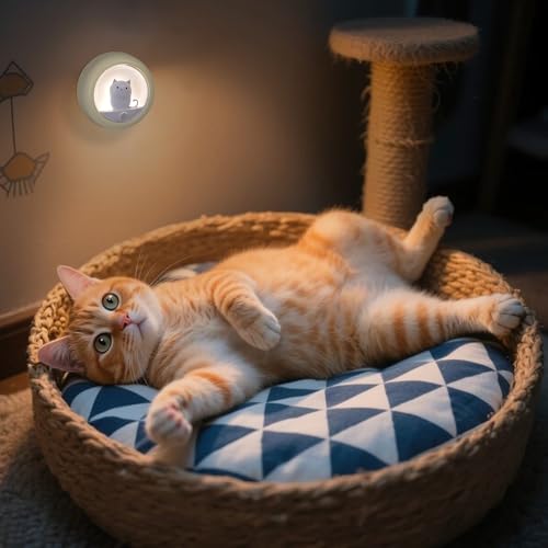 Image of Attivolife Cat Motion Sensor Light, Rechargeable Motion Activated Night Light LED Warm White, Adjustable Brightness, Portable for Kids Adults Bathroom Bedroom Hallway Stair-Yellow