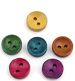 Edle Knöpfe aus Holz (50 Stück) in leicht gewölbter Form und bunt gemischten Farben. Der Knopf Mix beinhaltet verschiedene Farben, die per Zufallsprinzip eine bunte Farbmischung an Knoepfen ergeben. Folgende Farben können dem Holzknöpfe Set vertreten: orange, grün, rot, gelb, türkis, lila, pink und/oder rosa. Das Knopfset ist wählbar in den Durchmessern 10mm, 15mm, 20mm, 25mm und 30mm. Wählbar ist auch ein Set aus insgesamt 250 Bastelknöpfen (Jeder Durchmesser mit 50 Knöpfen.).