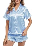 HANERDUN HANEDUN Pijama de Verano Mujer Pijamas Botones Corto Saten Conjunto Raso Verano Mujer 2 Piezas