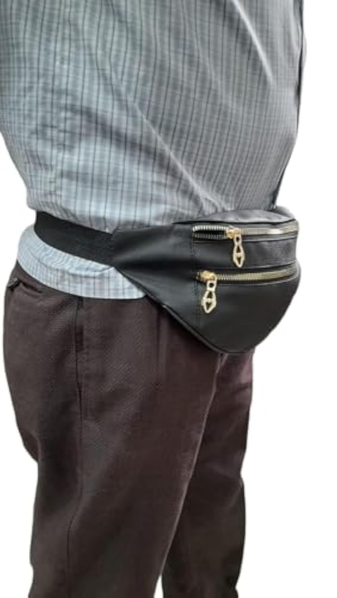 Black PU Leather Waist Bag for Travel