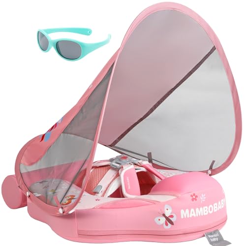 Image of Mambobaby Newest Non Inflatable Baby Float Size Improved Add Tail Avoid Flip Over Swim Trainer Solid Infant Pool Float with Canopy UPF 50+ Swim Ring