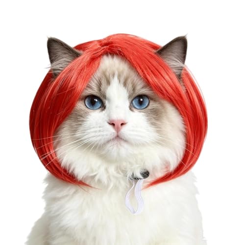 Pet Wig - Short Hair Dog Costume Wig For Puppy Kitten | Cute Funny Adjustable Halloween Cosplay Headband for Holiday Birthday Pa