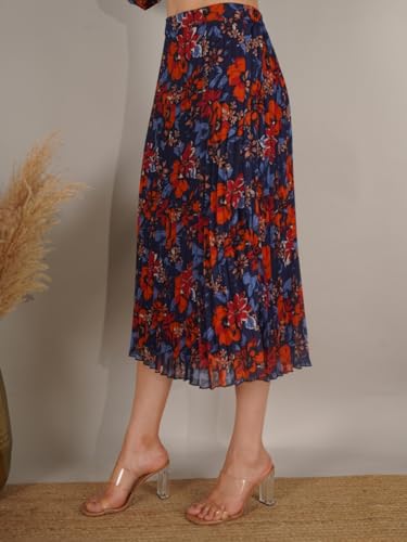 Image of NUEVOSDAMAS Floral Printed Pleated Navy /Multi Skirt
