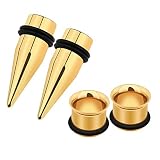 Awinrel 9mm Ear Taper Gauges Tunnels Gold Stretching Kits Ear Plugs Stainless Steel Expander Piercing Jewelry with O-ring 2 Pairs