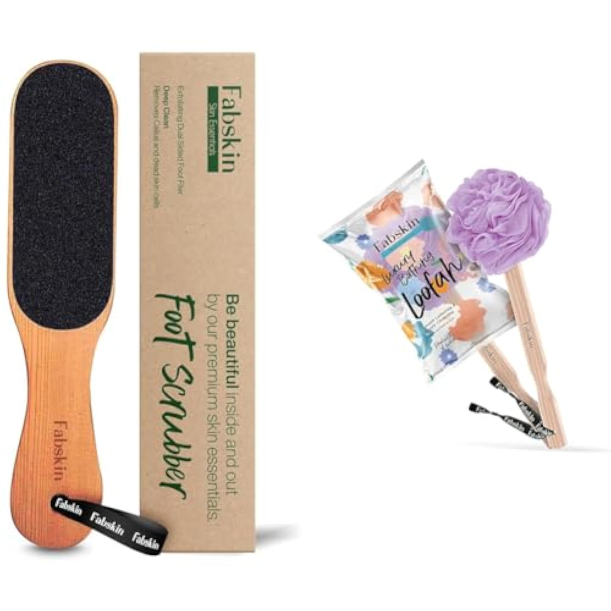 Luxury Purple Back Bathing Loofah with Wooden Handle, Exfoliating Scrubber