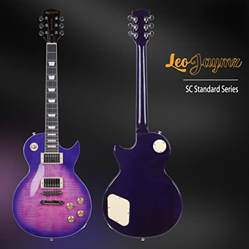 Leo Jaymz 39” Electric Guitar Single Cut Series - Mahogany Body And Neck - Curved Top Exquisite Flame Maple Veneer (Pinkpurple) #TOP1