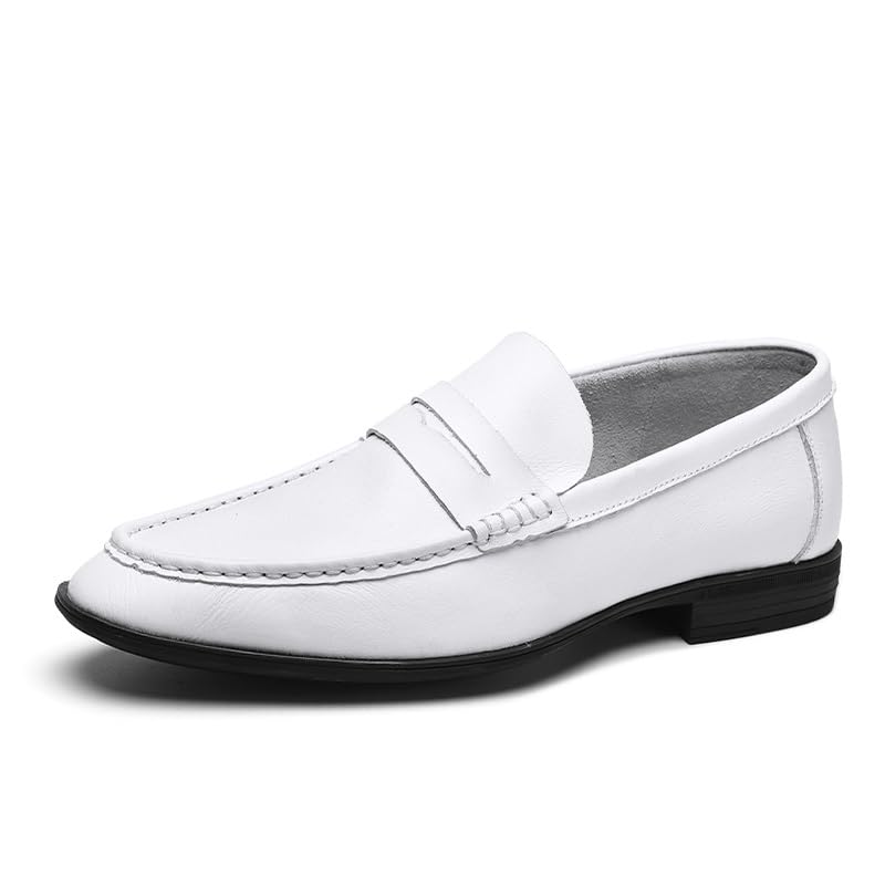 Loafers for Men Round Toe Solid Color Leather Penny Loafer Shoe Slip Resistant Lightweight Flat Heel Party Slip-on