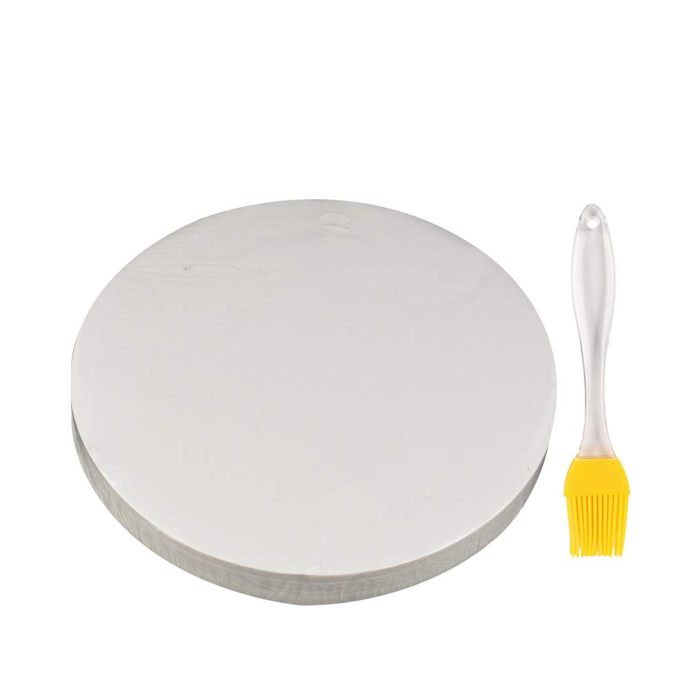 500 Hojas 10 Pulgadas Papel De Arco Redondo Hojas Para Hornear Con Cepillo De Silicona, Revestimiento De Bandeja Para Hornear Para Freidora De Aire Para Horno, Revestimiento De Sartén Para Quiche