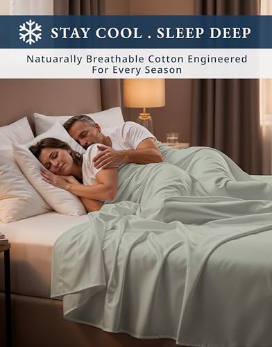 Image of LANE LINEN Bed Sheets Queen Size 100% Egyptian Cotton Sateen - Mineral | Deep Pocket Queen Sheets - 4-Piece Set, Long-Staple Egyptian Cotton, For A Cool, Restful Sleep, Guest-Ready Comfort