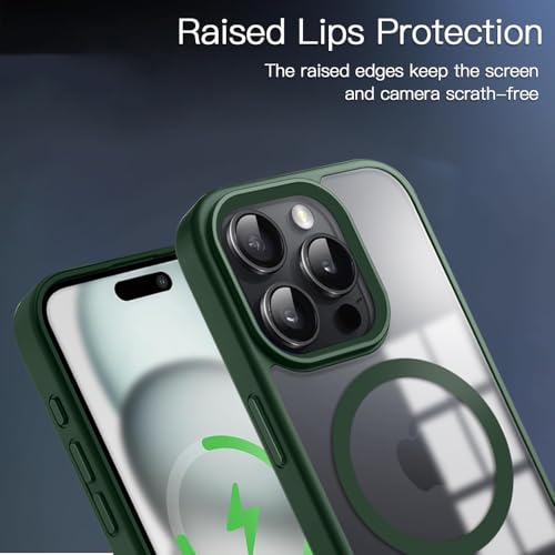 Image of KARWAN️ Hybrid Transparent iPhone 15 Pro Back Cover Case Compatibe with Mag-Safe |Camera Protection Bump | Transparent Back Cover Case for iPhone 15 Pro(PC, TPU | Green Bumper)