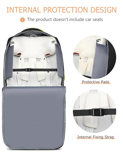 Image of MCBD Car Seat Travel Bag for Airplane, Foldable Baby Carseat Backpack for Travel Padded Carseat Carrier for Airport Gate Check, Infant Stroller Cover with Reflective Strips