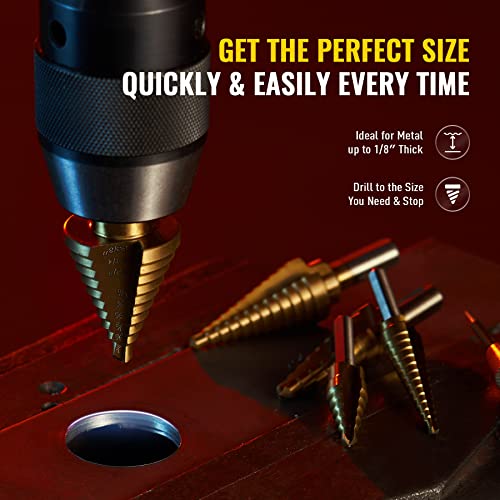 Image of ZELCAN HSS 5PCS Titanium Step Drill Bit Set with Automatic Center Punch for Sheet Metal with Aluminum Case, 50 Sizes in 5 High Speed Multiple Hole Stepped Up Steel Bits for DIY Lovers