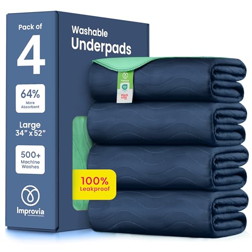 Image of IMPROVIA Washable Underpads, Heavy Absorbency Reusable Incontinence Pads for Kids, Adults, Elderly, and Pets, Waterproof Protection Floor (Navy, 34 inchx52 inch (Pack of 4))