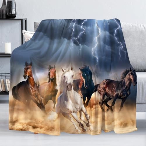 Horse Blanket Galloping Running Horse Soft Decorative Flannel Throw Blanket Lightweight Cozy Fuzzy Blanket for Couch, Bed and Chair-60''x50''