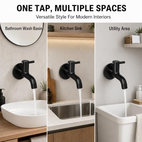 Image of ZAP Elixir Series Brass Long Body Tap, Champagne and Matte Black Wall Mount Faucet for Bathroom Wash Basin and Kitchen Sink, Rust-Resistant Modern Water Tap