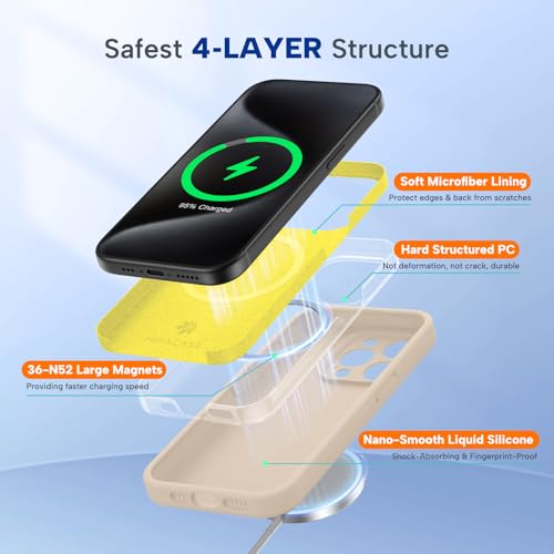 Image of Miracase Magnetic for iPhone 15 Pro Case, [Soft Anti-Scratch Microfiber Lining], Compatible with MagSafe, Liquid Silicone Shockproof Drop Protection Phone Case for 15 Pro, Sand