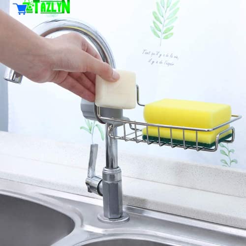 Image of TAZLYN Stainless Steel Faucet Rack Holder for Kitchen Sink soap Holder for Sponge Holder for Dish Kitchen Organizer Rack for Stand