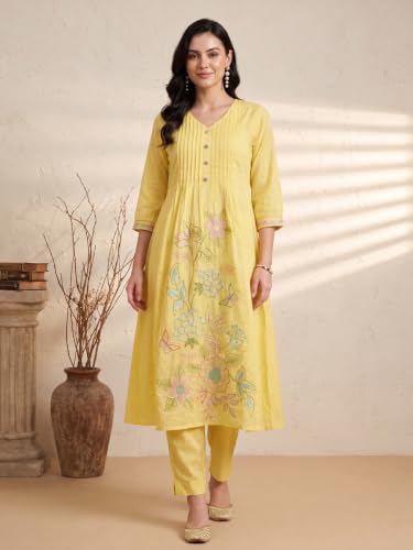 Image of INDO ERA Women's Cotton Ethnic Co-Ord Set | Kurta Pant Set | Stylish Cotton Suit Set for Women,11685 | Co Ord Set For Women Stylish |