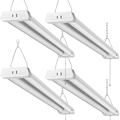 OOOLED 4FT Linkable LED Shop Light for Garages, 42W 4800LM 5000K Daylight White LED Ceiling Light, with Pull Chain (ON/Off), Linear Worklight Fixture, 4 Pack by OOOLED - Used condition - US$73.95