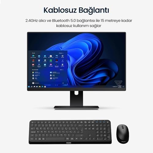 Philips SPT6407 Bluetooth Kablosuz Türkçe Q Klavye Mouse Seti Siyah - Görsel 2