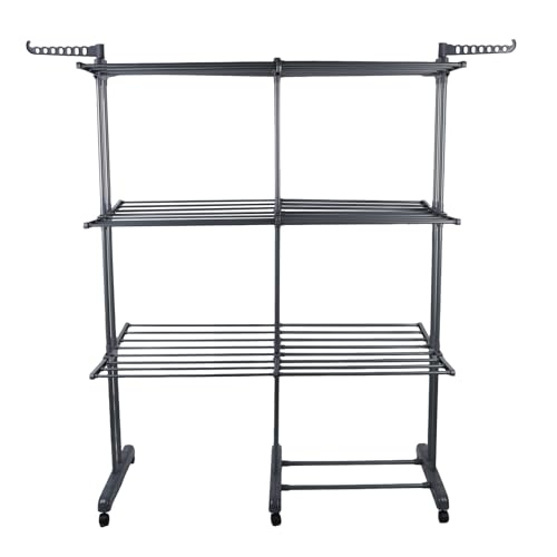 HUOLE Séchoir à Linge Tour Peu encombrant, étendoir à Linge Extensible, Table de Lavage Pliable pour l'intérieur et de Grandes familles,49 x (75-132) x 170 cm (Gris + Tube Gris)