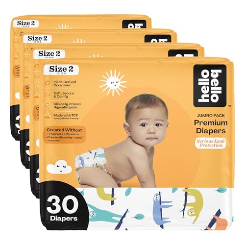 Image of Hello Bello Premium Baby Diapers Size 2, 30 Count of Disposable, Extra-Absorbent, Hypoallergenic Diapers with Snug and Comfort Fit, Sleepy Sloth (Pack of 4)
