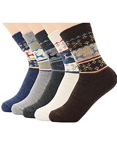 Century Star Women's Christmas Holiday Socks Winter Athletic Socks Cotton Knit Crew Xmas Slipper Socks Fuzzy Socks 5 Pairs Navy Deer One Size