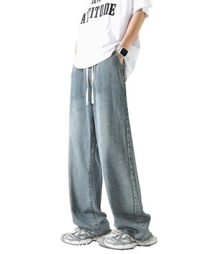 PRIJOUHE Mens Loose Fit Jeans Elastic Waist Wide Leg Baggy Jean Cargo Pants Trousers