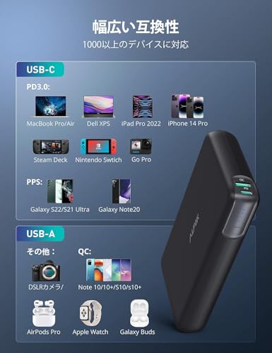 モバイルバッテリー PD 30000mAh 大容量 急速充電【出力100W ハイパワー/Type-C×1＆USB-A×1/パススルー機能/PD・QC・PPS規格対応/100W ケーブル付属/PSE認証済/低電流モード】iPhone 16/MacBook Pro/iPad Pro/Galaxy/Android/PC/ノートパソコン用 その他各種機器対応