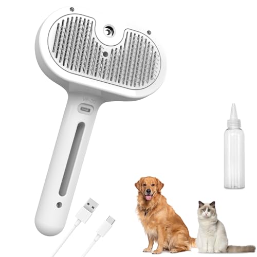 iomsloon Pet Steam Brush 3-in-1 Spray Hair Removal Comb for Dog and Cat Steam for Shedding and Grooming Spritz Defur Comb Water Brush for Long & Short Haired Pets