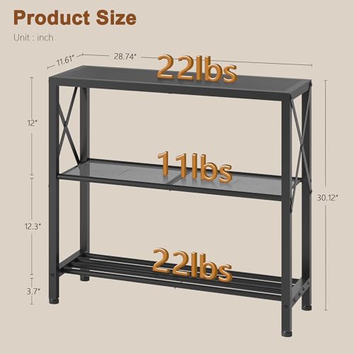 Image of Hoctieon Set of 2 Industrial Console Table, 3 Tier Entryway Table, Metal Frame, Sofa Table with Shelf, Hallway Table, Entrance Table for Entryway, Living Room, Foyer, Hallway, Black