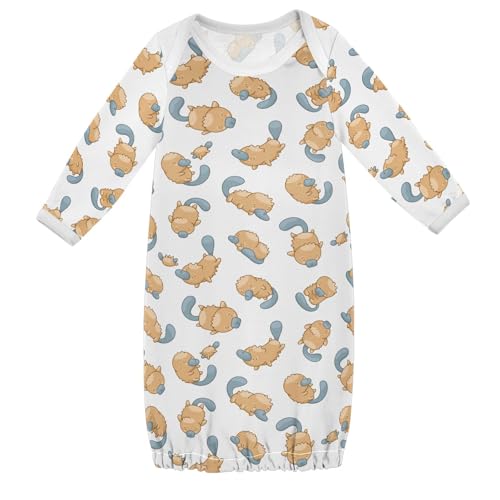 WIFIU Cute Platypus Character Baby Girls Boys Sleeper Gown Cotton Nightgown Long Sleeve, Baby Nightdress Sleeping Clothes for Newborn 6-12 Months Multicolor
