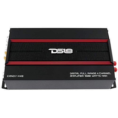 Ds18 Candy-X4B Amplifier In Black - Class D, 4 Channels, 1600 Watts Max, Digital, 2/4 Ohm - Don't Sacrifice Space For Power - Compact Mini Ampflier For Speakers In Car Audio System #TOP3